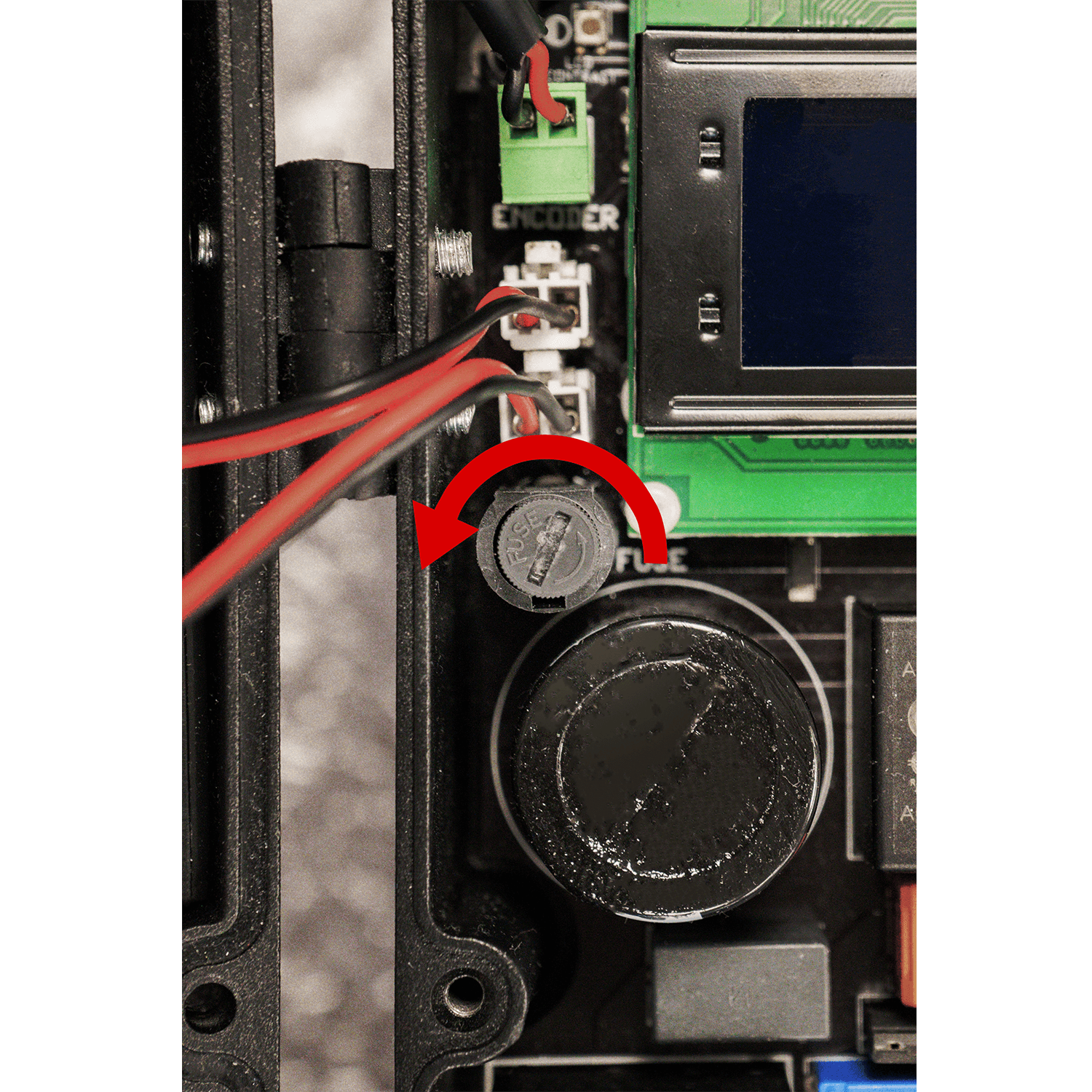 PULSE 100 Series: Battery backup fuse: rotate counterclockwise